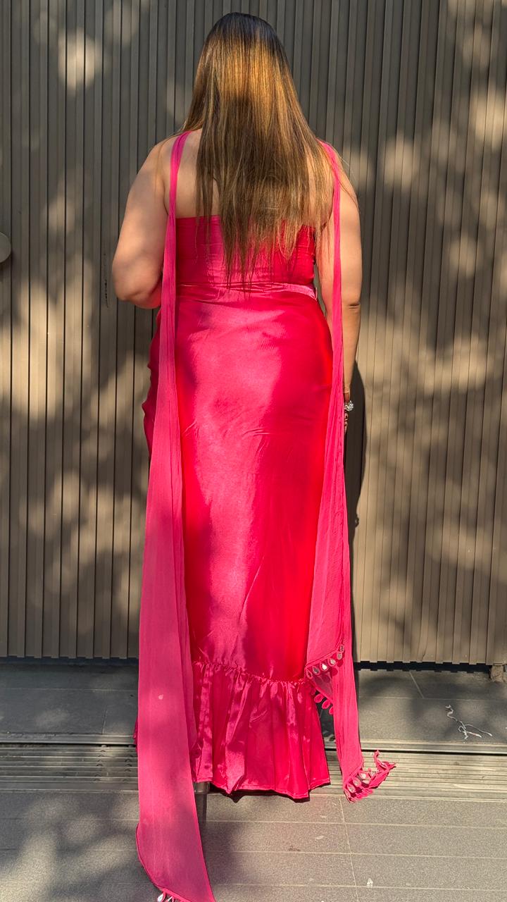 Elvina Drape Saree- Pink